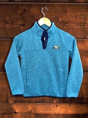 L.L. Bean Boys Youth Blue Fleece Button Snap Pullover Sweater Size Small